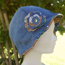 Chapeau cloche en jeans pour adulte, intérieur patchwork marron vert bleu