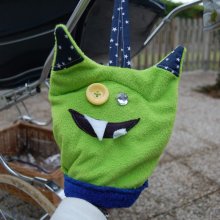 Moufle à sangle ou manchon gant monstre vert et bleu marine