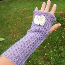 Paires de mitaines Lavande avec noeud Blanc crochetées main