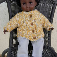 Veste poupée jaune blanche et grise 