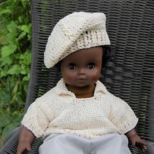 Béret pour poupée en coton beige 