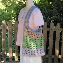 Sac filet crocheté main avec fil de coton lumineux à large bandoulière