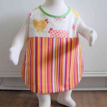 Tablier chasuble enfant 1 à 2 ans motifs poules et rayures jaune orange rose