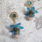 BO Saphir Scintillant montées avec perles potirons verre de bohème, fleurs Frosted et Cristaux Swarovski