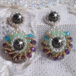 BO Ode Green and Purple montées avec rocailles, perles rondes nacrées en Cristal, perles en Verre et crochets d'oreilles Gold Filled 14 carats