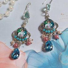 BO Caprice élégant avec cabochons verres, perles en verre, strass et perles cristal Swarovski