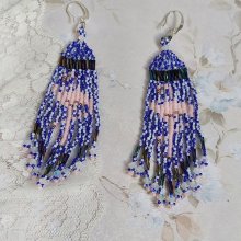 BO Les Flamants Roses et Bleus avec rocailles verre, toupies cristal Swarovski, crochets et attaches argent 925