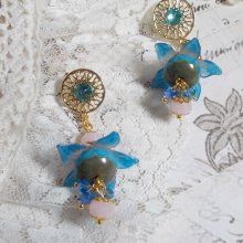 BO Saphir Scintillant montées avec perles potirons verre de bohème, fleurs Frosted et Cristaux Swarovski