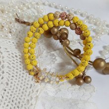 Bracelet Couronne Jaune Soleil monté avec pierres de lave, perles cristal Swarovski, sequin Argent 925 et breloque