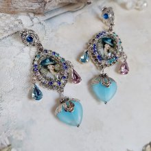 BO Infiniment Bleuté créées avec cabochons verres, perles facettées et perles Cristal Swarovski.