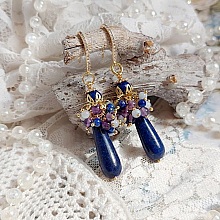 BO Cascade Azur créées avec pierres de gemme, entretoises et crochets d’oreilles en plaqué or 24 carats
