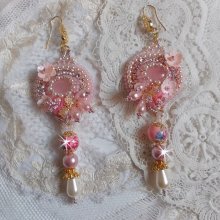 BO Quartzib'Elle brodées avec deux Quartz rose et de très belles perles