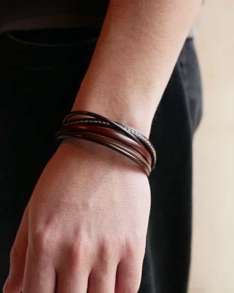 manchette homme multi-cordons cuir marron