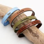 Bracelet cuir mixte gravé prénoms ou coordonnées GPS couleur au choix