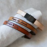 Bracelet réglable en cuir au fermoir ajustable noir à personnaliser par gravure 