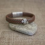 Bracelet cuir marron tressé homme fermoir acier brossé magnétique