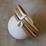 Bracelet cuir double en duo avec breloques sequin blanc