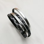Bracelet cuir Noir argenté pailletés double tour à personnaliser