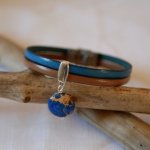 Bracelet cuir en duo avec pierre disque de jaspe bleu 
