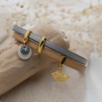 Bracelet duo cuir aux breloques dorées sequins et oiseau