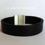 Bracelet Homme en cuir noir magnétique à graver