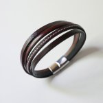 Bracelet manchette multi cuirs Marrons pour homme