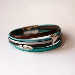 Bracelet manchette multi cuirs turquoise et marron aux 2 passants argentés