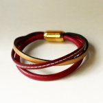 Bracelet manchette femme multi cuirs Rouge et Doré