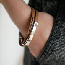 Bracelet barre métal en cuir double tour 