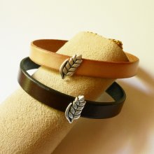Bracelet cuir et passant Epi de blé personnalisable, noces de froment homme et femme