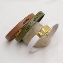 Bracelet cuir femme personnalisé par gravure Fête des Mères fermoir doré