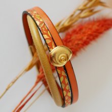 Bracelet manchette femme doré Coquillage doré et orange