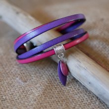 Bracelet cuir double en duo avec breloques sequins Fuchsia et violet