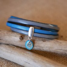 Bracelet cuir double en duo avec breloques sequin Bleu