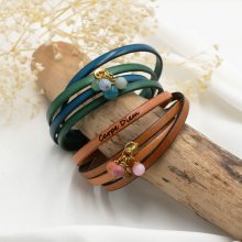 Bracelet cuir en duo pendentif perles à personnaliser