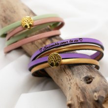 Bracelet cuir en duo de couleurs personnalisable avec cabochon doré Arbre de vie