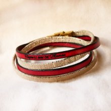 Bracelet femme double cuir doré à personnaliser par gravure