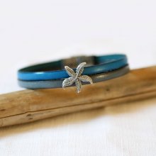 Bracelet pour femme duo de cuir et passant Etoile de mer personnalisable