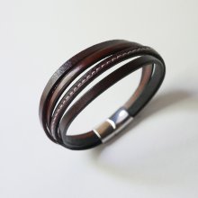 Bracelet manchette multi cuirs Marrons pour homme