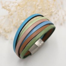 Bracelet manchette multi-cuirs coloris pastels