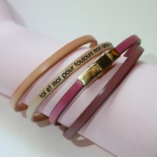Bracelet cuir fin fermoir doré ajustable personnalisable par gravure 