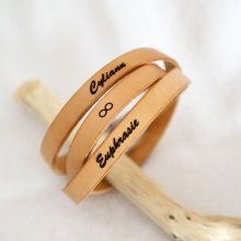 Bracelet cuir femme triple tour à personnaliser couleur et gravure 
