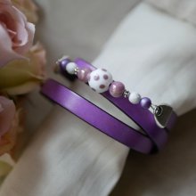 Bracelet femme cuir et perles Mauve triple tours à personnaliser 