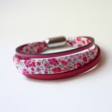 Bracelet femme trio cuirs & liberty fleurs rose 