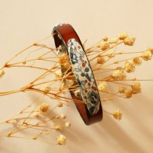 Bracelet Florâme au ruban liberty Eloïse fleurs bleues sur cuir marron