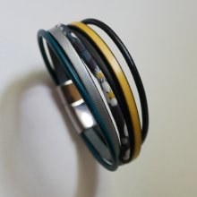 Bracelet manchette multi-rangs cuirs et cordon Liberty gris anthracite