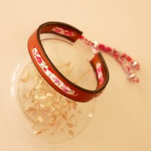 Bracelet Florâme au ruban liberty Phoebe Rose sur cuir marron