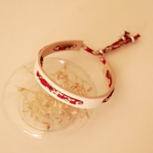 Bracelet Florâme au ruban liberty Misti rouge sur cuir blanc