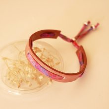 Bracelet Florâme au ruban liberty Polly sur cuir vieux rose