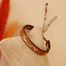 Bracelet Florâme au ruban liberty Ava automne sur cuir camel